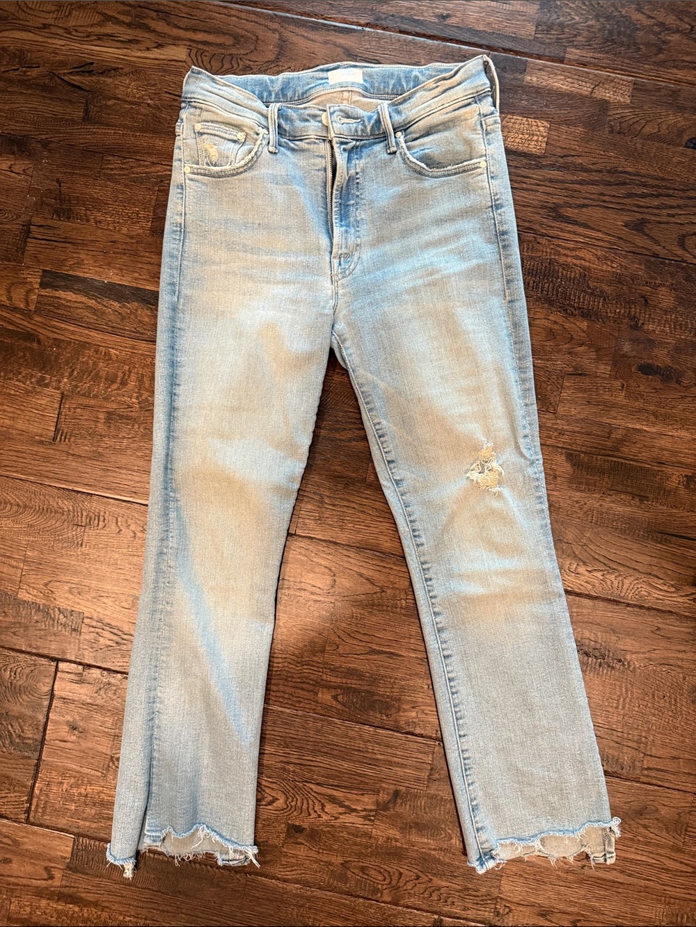 MOTHER Light Blue Straight-Leg Distressed Jeans
